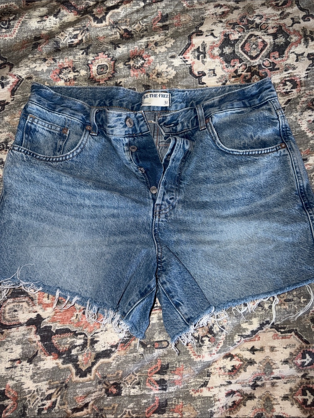 We the Free High-Rise Distressed Denim Shorts - Blue